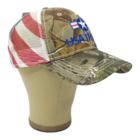 USA Truck Realtree AP Camo Flag Mesh Strapback Cap Trucker Baseball Hat America - Picture 3 of 13